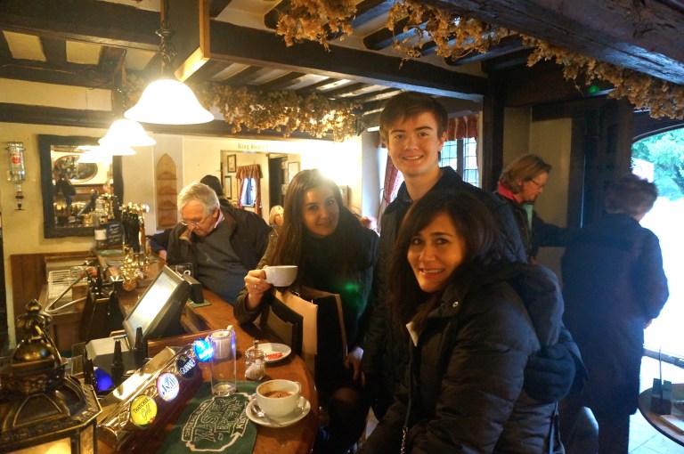 Kyle, Mum and I with our hot drinks